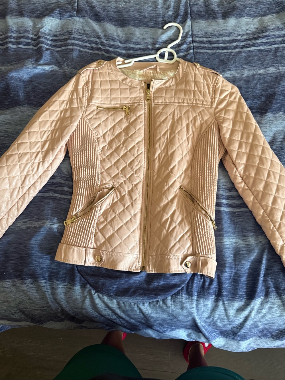 Guess Quilted Blush Pink Moto Jacket with Gold Hardware